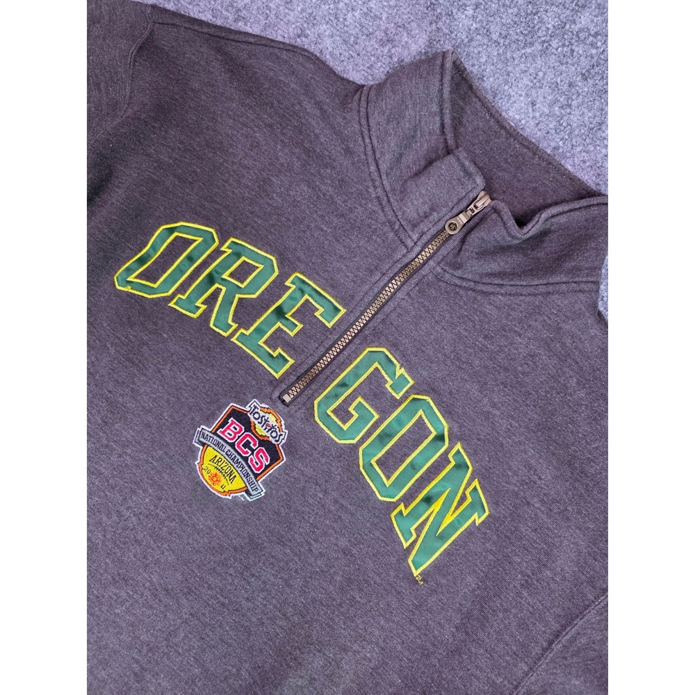 Oregon Ducks Quarter Zip Sweatshirt Mens L Sport-Tek 2011 BCS Champ Grey